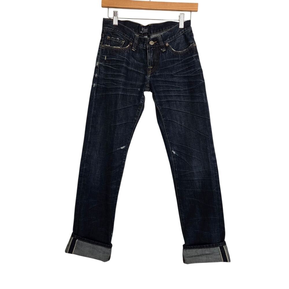 Lucky Brand Riley Selvage Selvedge Straight Jeans Distressed Dark Denim Sz 24